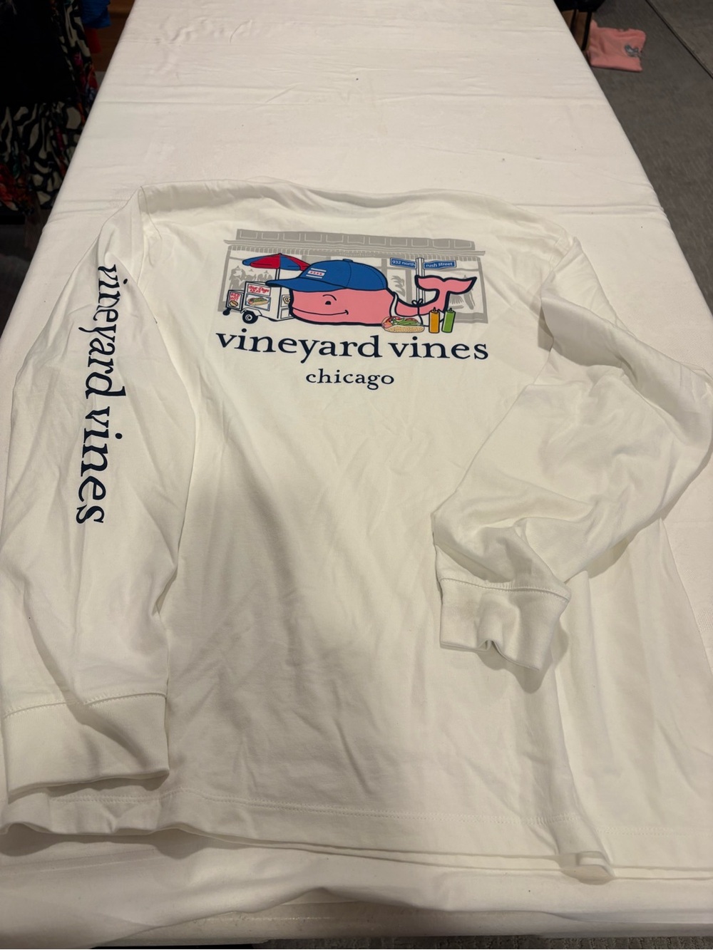 Vineyard Vines White Tee with Pink Whale & Blue Hat Graphic